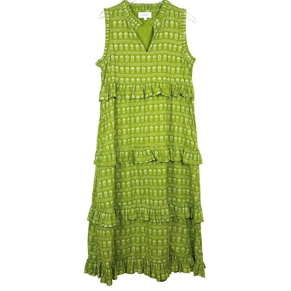 Livro Julie Green Patterned Cotton Ruffle Tiered Maxi Dress Medium - Picture 2 of 16
